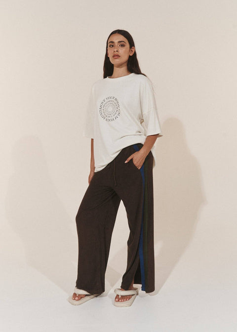 Oversized Hemp Circular Print T-Shirt - Raw/Dark Brown: M