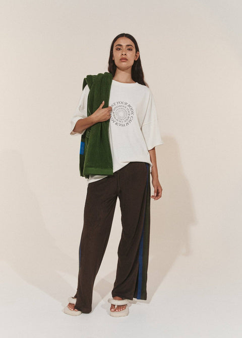 Oversized Hemp Circular Print T-Shirt - Raw/Dark Brown: M