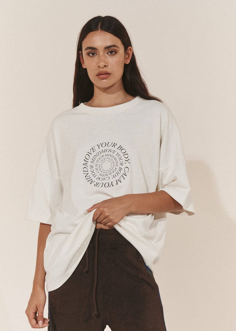 Oversized Hemp Circular Print T-Shirt - Raw/Dark Brown: M
