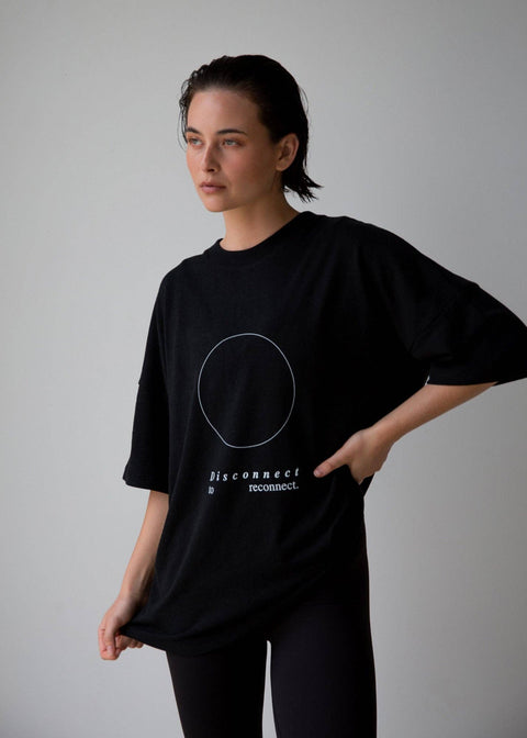 Disconnect to Reconnect Full Circle T-Shirt- Onyx Black: XS