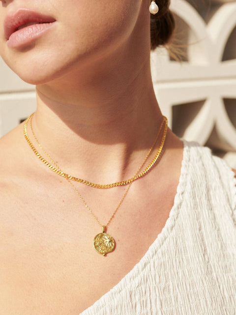 Ocean Coin Charm Necklace Gold