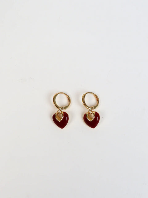 Jules Red Heart Gold Plated Earrings