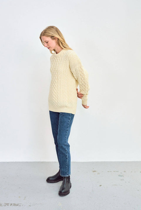 Inishbofin Ladies Traditional Aran Sweater - Cream: S