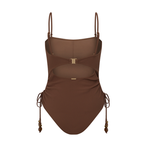 Ruched Side Tie One Piece - Choc