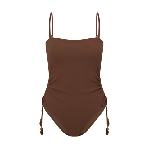 Ruched Side Tie One Piece - Choc