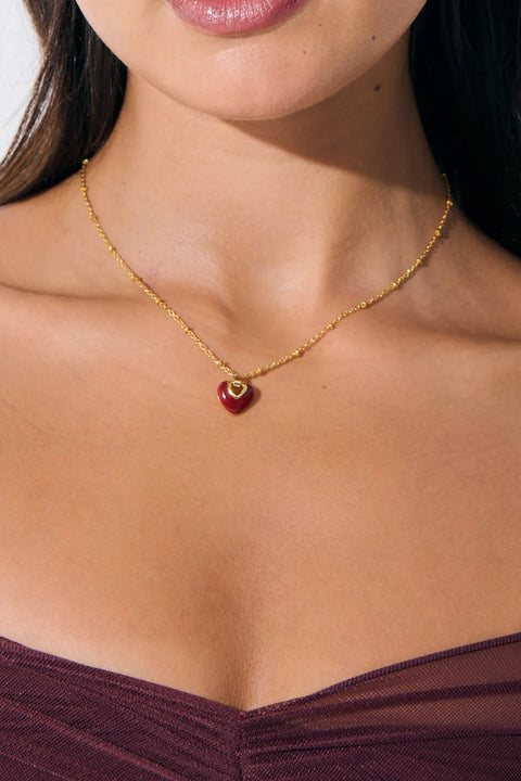 Jules Red Heart Gold Plated Necklace