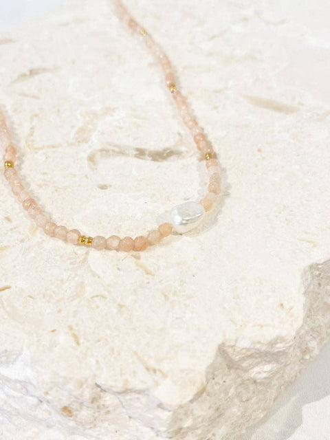 Rosie Stone Beaded Gold Necklace