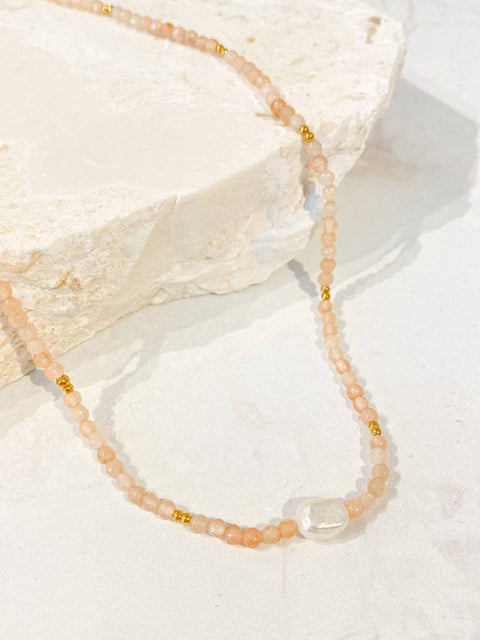 Rosie Stone Beaded Gold Necklace