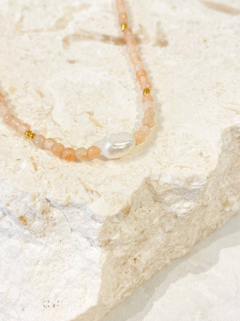Rosie Stone Beaded Gold Necklace