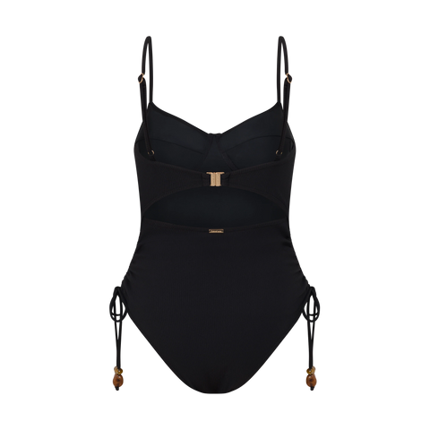 Thin Strap Underwire One Piece | Black Rib