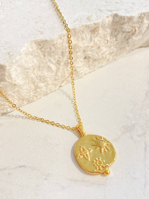 Ocean Coin Charm Necklace Gold