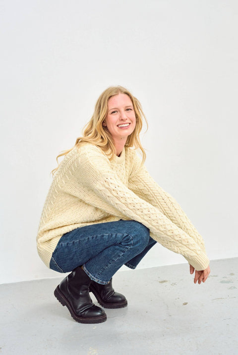 Inishbofin Ladies Traditional Aran Sweater - Cream: S