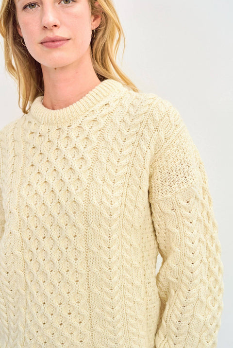 Inishbofin Ladies Traditional Aran Sweater - Cream: S