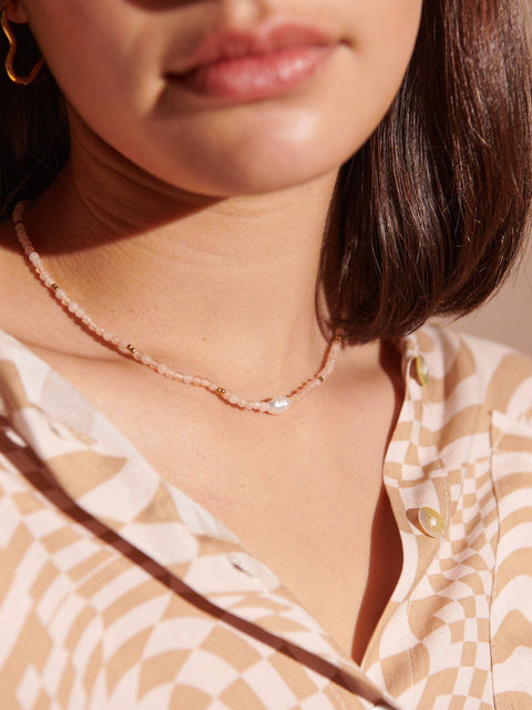 Rosie Stone Beaded Gold Necklace