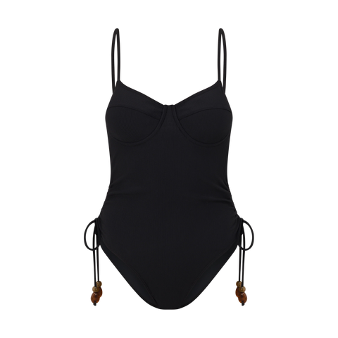 Thin Strap Underwire One Piece | Black Rib